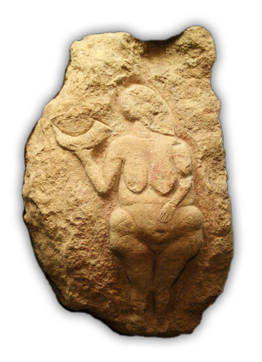 Venus of Laussel holding horn with 13 notches, marking the moon and mense